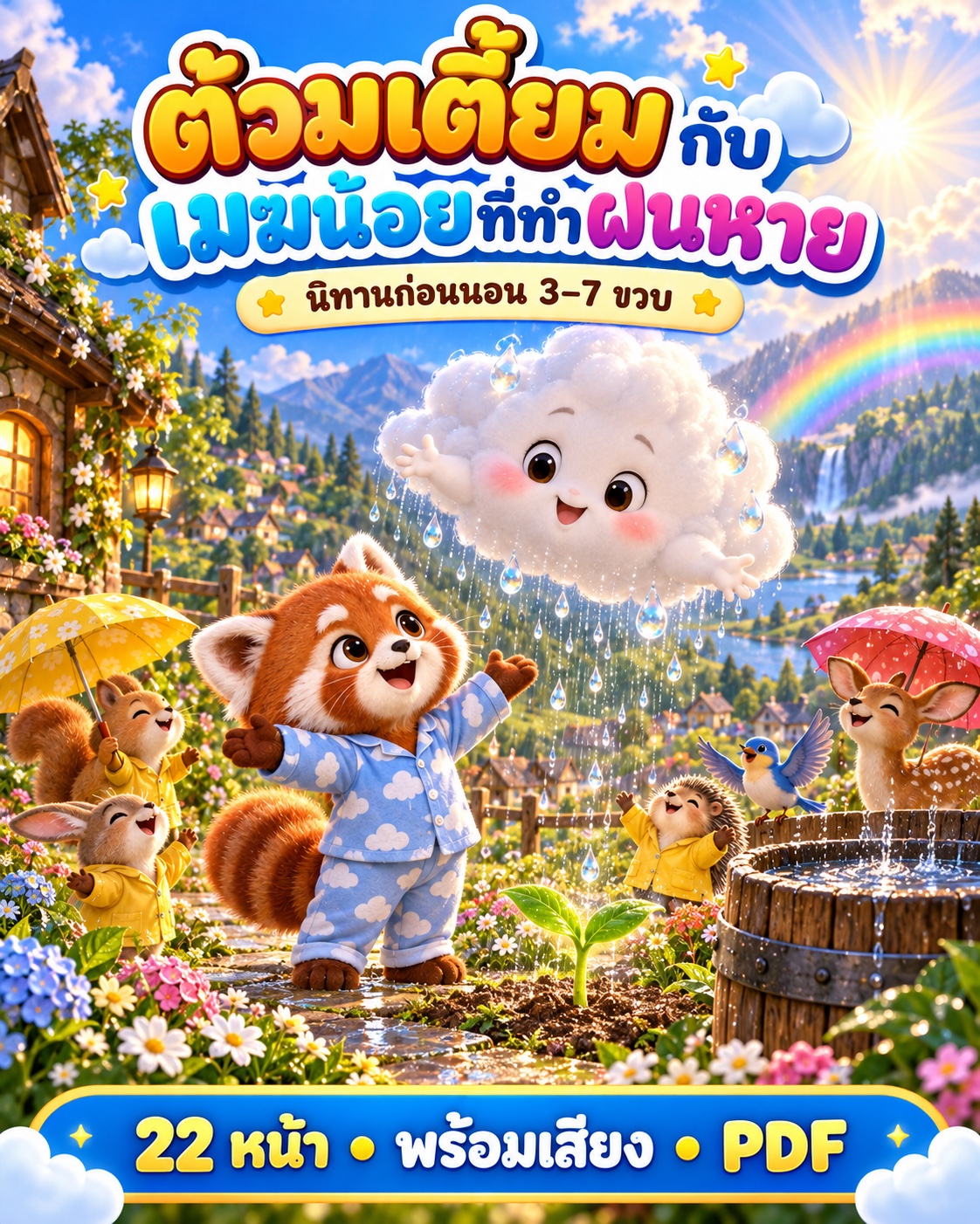ต้วมเตี้ยมกับเมฆน้อยที่ทำฝนหาย ใบงานนิทานออนไลน์ 3–7 ขวบ